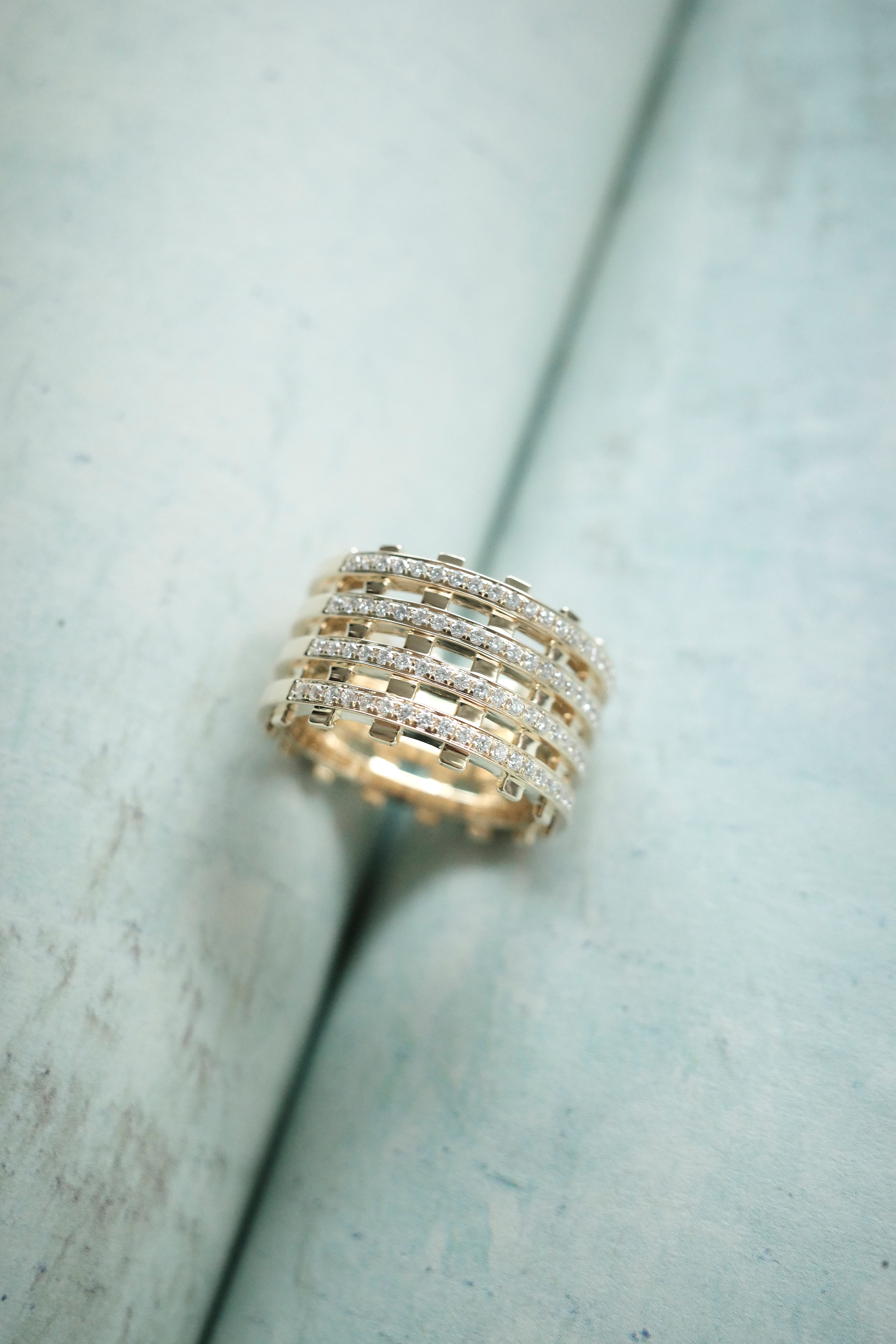Railroad Twin Track Pavé Ring
