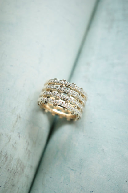 Railroad Twin Track Pavé Ring
