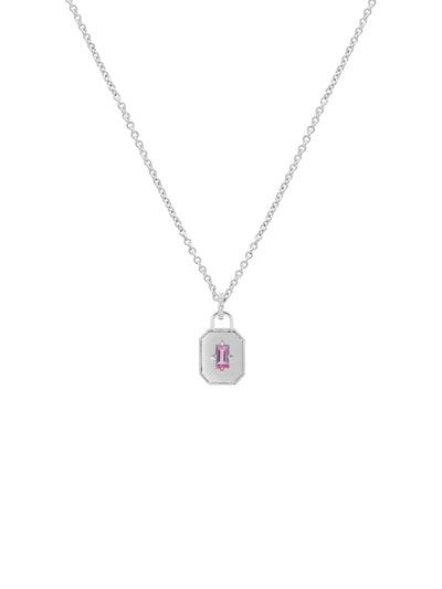 Spade Warisan Minor Pink Sapphire Pendant in 18K white gold with baguette-cut pink sapphire, additional view, State Property Warisan collection
