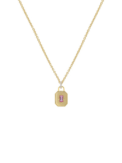 Spade Warisan Minor Pink Sapphire Pendant in 18K yellow gold with baguette-cut pink sapphire, State Property Warisan collection