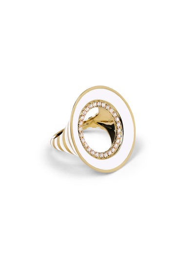 Reis Bone White Ring in 18K yellow gold with bone white enamel, State Property Voyager collection