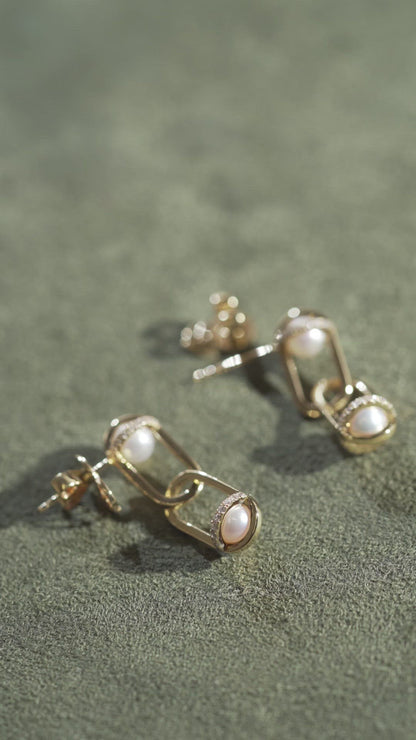 Inversion Pavé Pearl Earrings